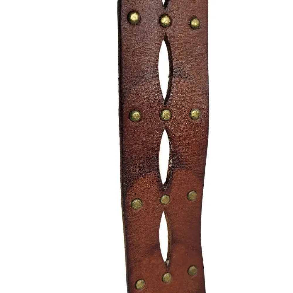 AEO Genuine Leather Brown‎ Belt M Perforated Studded Boho Country Cowgirl